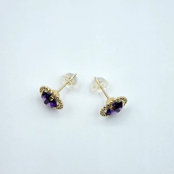 10K Yellow Gold Amethyst 1.5ct (6x6mm)Stud Earrings - Picture 6 of 6